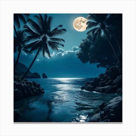 Full Moon Over The Ocean Canvas Print