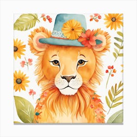 Floral Baby Lion Nursery Painting (20) Canvas Print