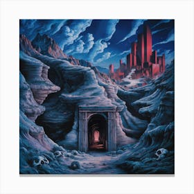 Painting of a Labyrinthine Mountain Pass #Unearth the Mystery# piques curiosity, #labyrinthine#emphasizes the maze-like structure and Painting. Canvas Print