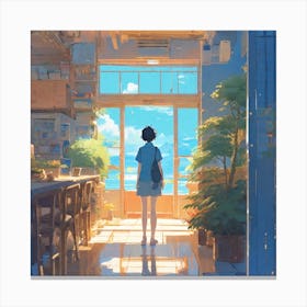 Girl In A Blue Doorway Canvas Print