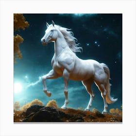 White Horse In The Night Sky Canvas Print