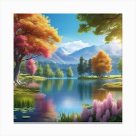 Autumn Trees By The Lake Canvas Print