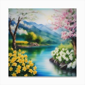 Blossoming Flowers By The River Canvas Print