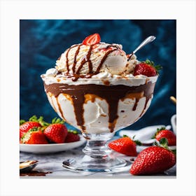 Sundae With Chocolate And Strawberries Canvas Print