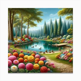 Pond With Flowers Canvas Print