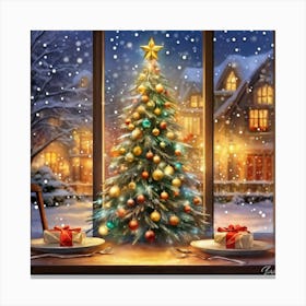 Christmas Tree In The Window 3 Canvas Print