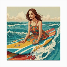 Girl On A Surfboard 2 Canvas Print