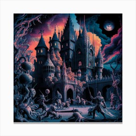 Castle In The Night Blend Of Gothic And Medieval  Surrealism Canvas Print