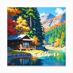 Autumn Cabin By The Lake Canvas Print