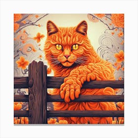 Orange Cat On A Fence Canvas Print