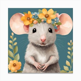 Floral Baby Rat Nursery Illustration (7) Canvas Print