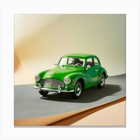 A Vibrant, Bright Green, Miniature Car, No Larger Than A Toy, Sits Atop A Smooth, Grey Asphalt (2) (1) Canvas Print