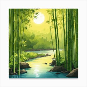 A Stream In A Bamboo Forest At Sun Rise Square Composition 236 Canvas Print