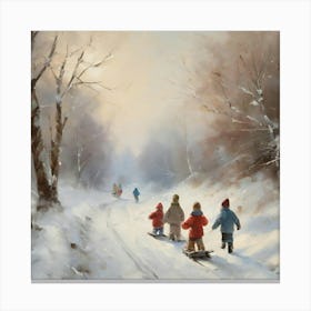 Children On Sleds Canvas Print