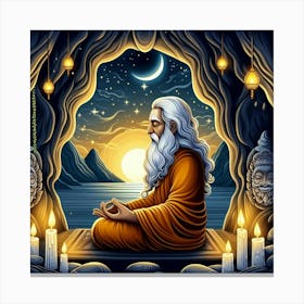Guru In Cave With Candles 1 Canvas Print