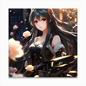 Anime Girl With Roses Canvas Print