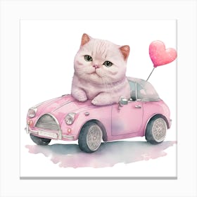 Cat In A Pink Car Canvas Print