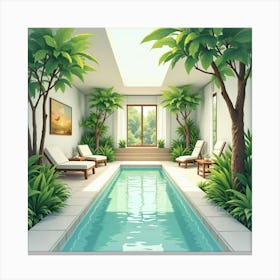 A Soothing Watercolor Scene Of A Wellness Center With Lush Greenery And Tranquility 1 1 Canvas Print