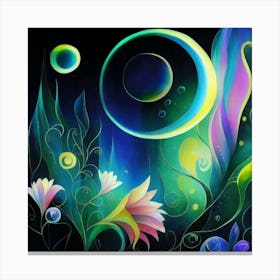 Abstract oil painting: Water flowers in a night garden 8 Canvas Print