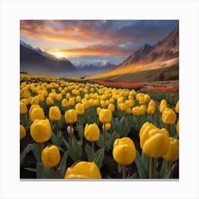 Tulip Field At Sunset Canvas Print