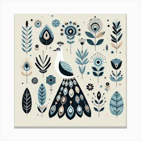 Scandinavian style, Peacock 1 Canvas Print