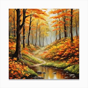 Forest In Autumn In Minimalist Style Square Composition 8 Canvas Print