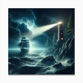 Lighthouse At Night 10 Canvas Print