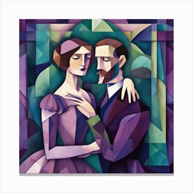 Victorian Couple Purple Cubism Style Canvas Print