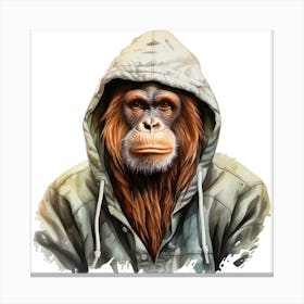 Watercolour Cartoon Orangutan In A Hoodie Canvas Print