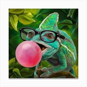 Chameleons With Big Bubblegum And Glasses Animal Art 3 Canvas Print