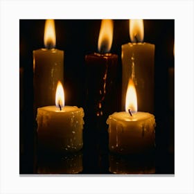 Candles On Black Background Canvas Print