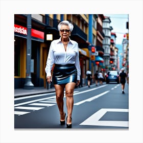 Old Woman Crossing The Street Canvas Print