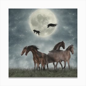 Horses In The Moonlight Canvas Print