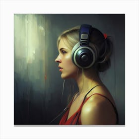 Girl Listening To Music Canvas Print