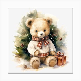 Teddy Bear With Christmas Tree Canvas Print