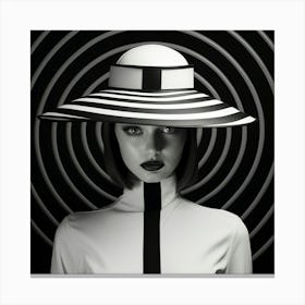 Monochrome Model In Wide Rimmed Hat Canvas Print
