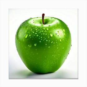 Green Apple With Water Droplets 2 Canvas Print