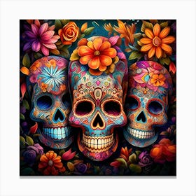 Maraclemente Many Sugar Skulls Colorful Flowers Vibrant Colors 9 Canvas Print