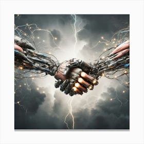 Robots Shaking Hands Canvas Print