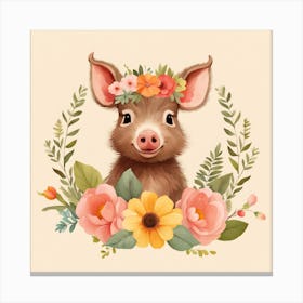 Floral Baby Boar Nursery Illustration (29) Canvas Print