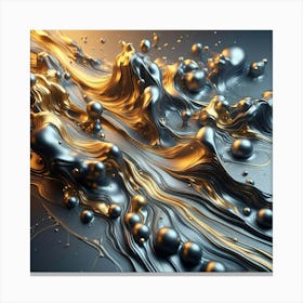 Abstract Melting Liquid With A Metallic Sheen, Gold And Red Colors, Reflective Studio Light Canvas Print