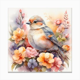 Bird On Flowers Canvas Print