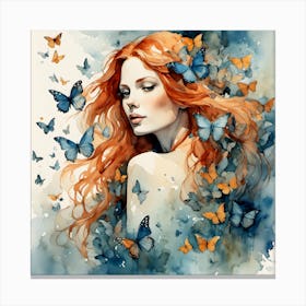 Red Haired Girl With Butterflies III Canvas Print