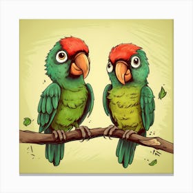 Parrots On A Branch 1 Toile