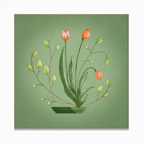 Tulips Ikebana Style on Green Canvas Print