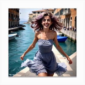 Young Woman In A Blue Dress Canvas Print