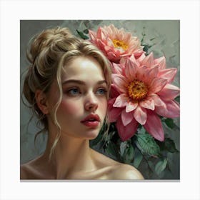 Portrait Of A Girl With Flowers Canvas Print