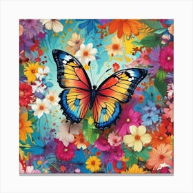 Butterfly On Flowers Canvas Print