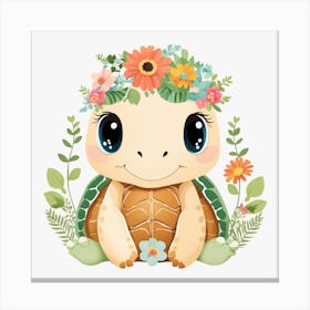 Floral Baby Turtle Nursery Illustration (14) Canvas Print
