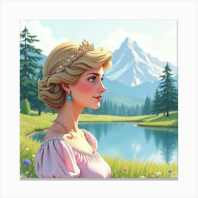 Watercolor Princess Diana With A Tranquil Mountain View 1 Canvas Print